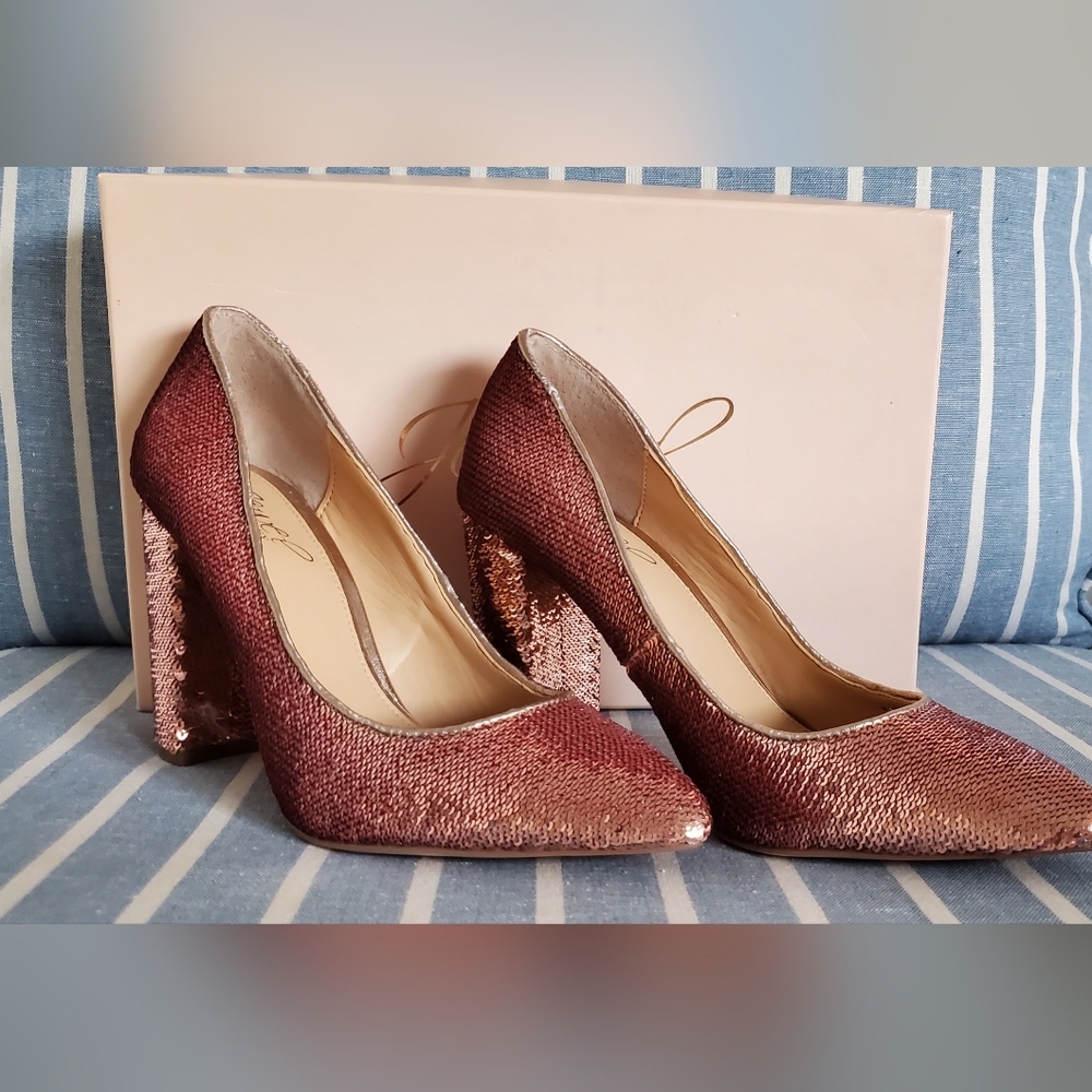 Badgley mischka jeweled sequin heels PINK